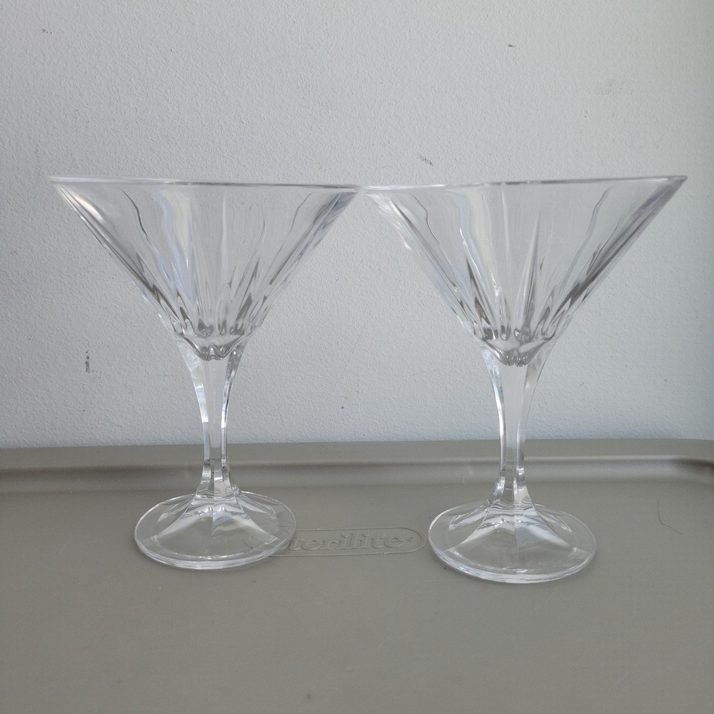 Godinger Shannon Crystal Glass Lot Of 2 Clear Wine Martini Ingris Glasses -Read